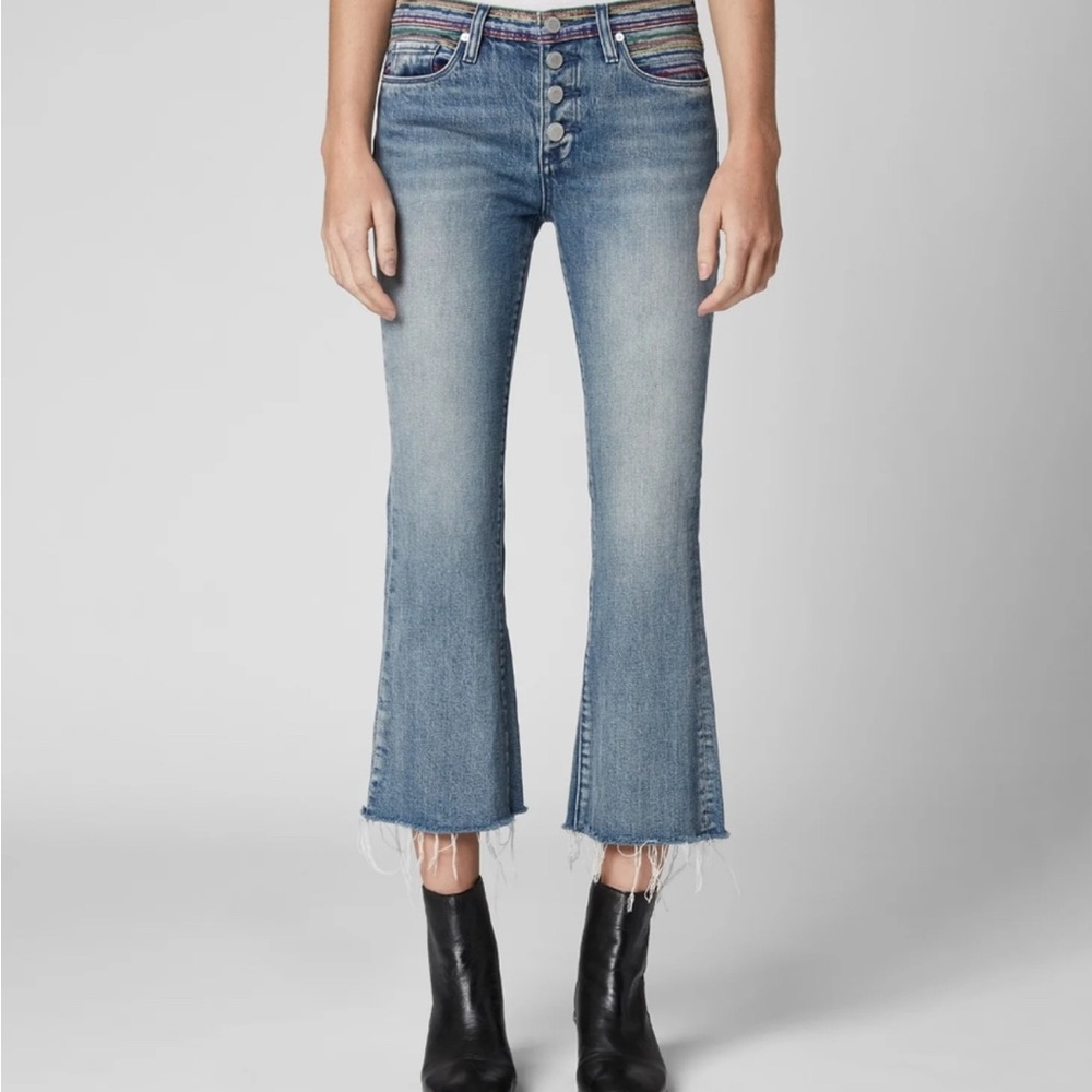Blank NYC Women's Blue Flared Jeans with Rainbow Thread